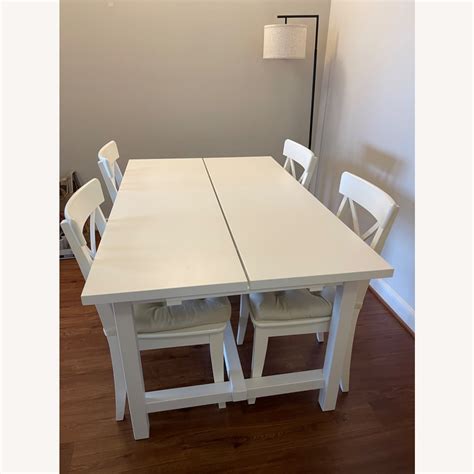 IKEA White Wood Extendable Table + 4 Chairs - AptDeco