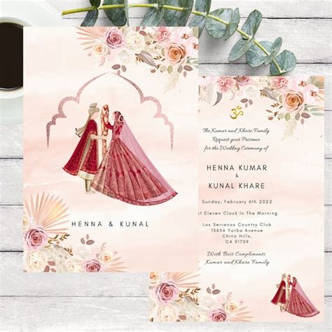 Indian Wedding Digital Invitation Phera Illustration Couple Etsy Uk