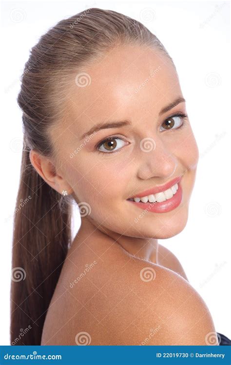 Long Hair Ponytail And Big Smile By Happy Woman Stock Photo Image Of Long Blonde 22019730