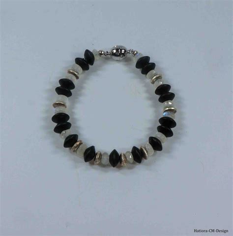 Bracelet Luna Silver with moonstones, Blackstone (black onyx) and