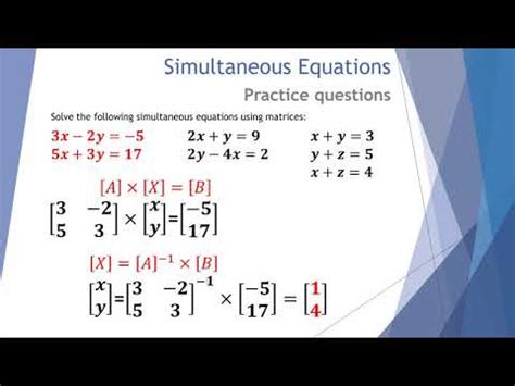 Matrices And Simultaneous Equations Youtube