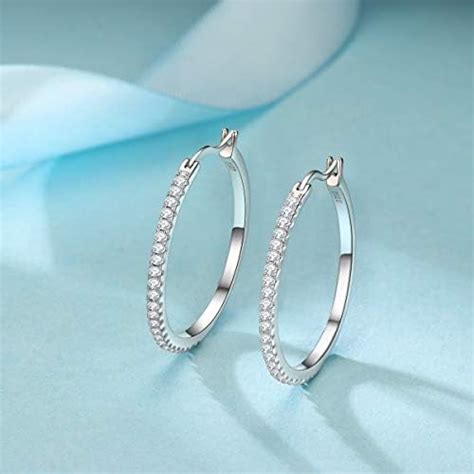 925 Sterling Silver Hoops Big Round Loops Earrings Paved