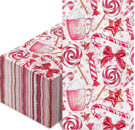 Amazon Anydesign Pack Pink Christmas Guest Napkins Peppermint