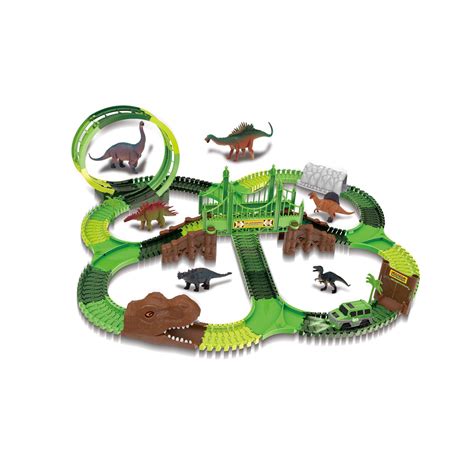 Happyline Dinosaur Train Toys 216 Pcs Dinosaur Race Car Track Park