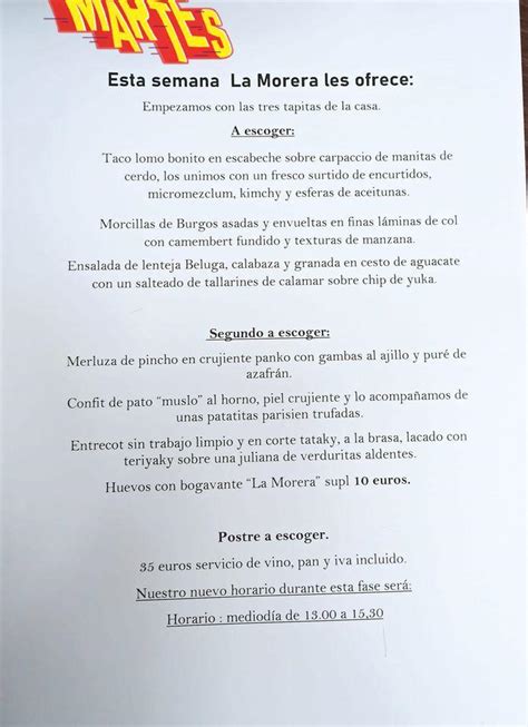 Carta Del Restaurante La Morera Del Pablo Ester Salou