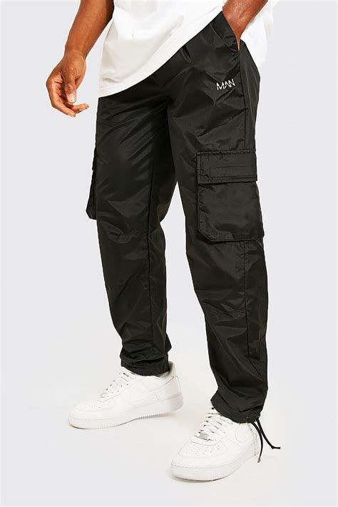 Elastic Waist Straight Fit Man Shell Cargo Trouser Boohoo Uk