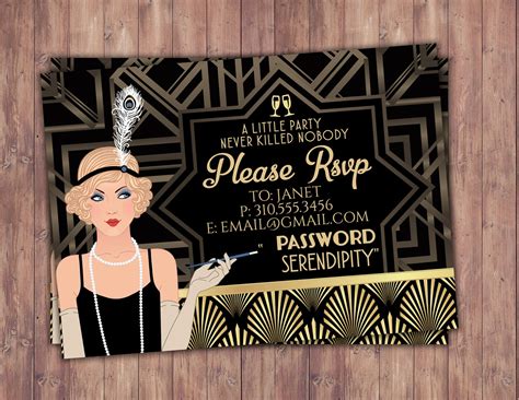 Great Gatsby Birthday Rsvp Card Roaring 20s Hollywood Film Theme