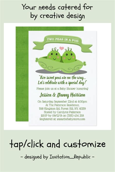 Two Peas In A Pod Twin Baby Shower Invitation Zazzle Twins Baby