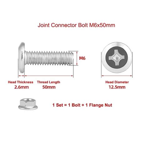 Stainless Steel 304 A2 70 M6X50mm Furniture Joint Connector Bolt And