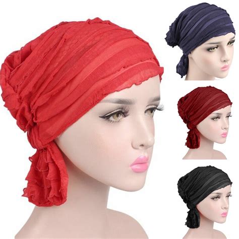 Turbans for Woman Muslim Chiffon Hair Turban headbands Headwrap Scarf ...