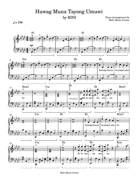 Bini Huwag Muna Tayong Umuwi Piano Sheet Music Sheets By Mels