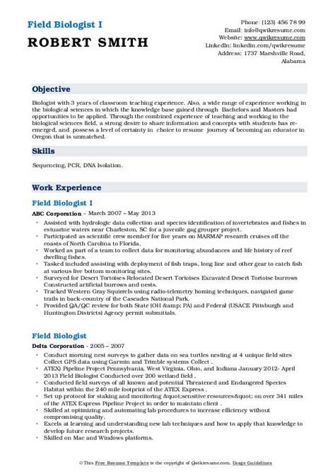 Field Biologist Resume Samples | QwikResume