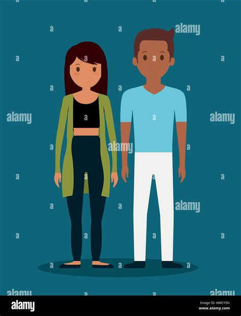 Romantic Heterosexual Young Couple Full Body Icon Image Vector