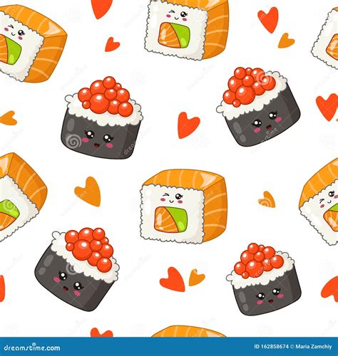 Kawaii Sushi Set Stock Vector Illustration Of Maki