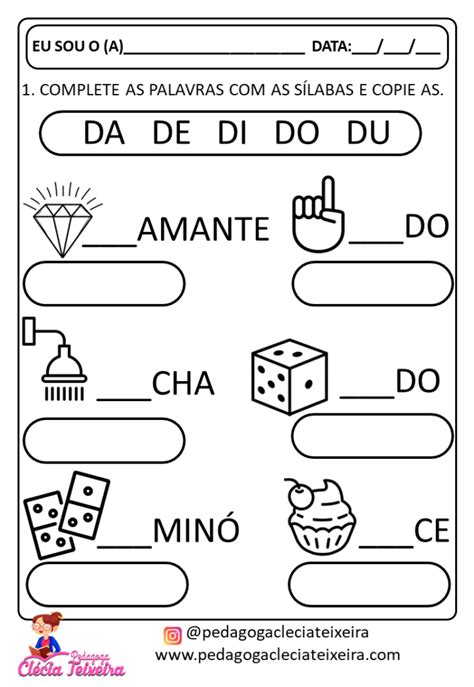 Atividades de alfabetização Famílias Silábicas Clécia Teixeira