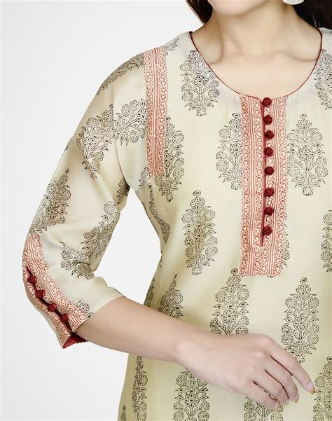 Silk Cotton Printed Loop Button Long Kurta Kurta Neck Design Kurta