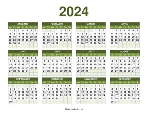 2024 Calendar Monday Start 2024 Calendar Printable