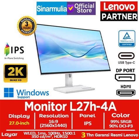 Promo Monitor Led Lenovo L27h 4a 27 Qhd Ips 100hz 1ms Hdmi 99srgb