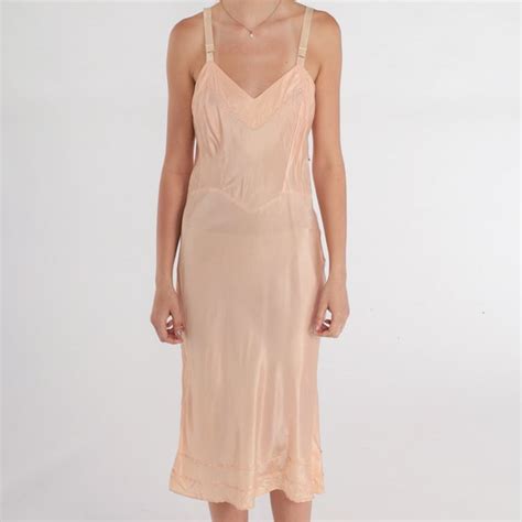 40s Slip Dress Peach Lingerie Nightgown Midi Dress Ba Gem