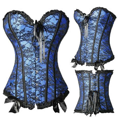 Women Lace Up Boned Bustier Corset Overbust Burlesque Top Lingerie Waist Cincher EBay