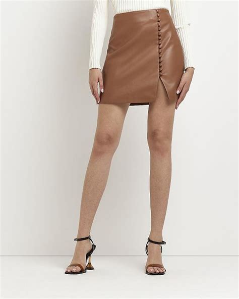 River Island Brown Faux Leather Mini Skirt Lyst Uk