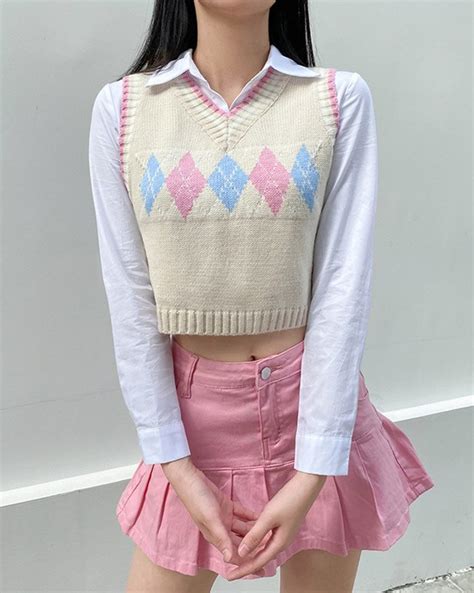 Emmiol Free Shipping Plaid Vintage Argyle Cropped Sweater Vest