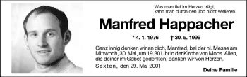 Traueranzeigen Von Manfred Happacher Trauer Bz