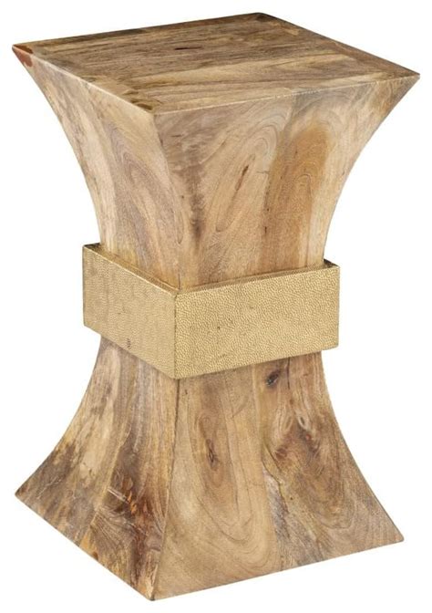 Contemporary End Table Hourglass Design With Square Top And Brass Accent Natural Contemporary