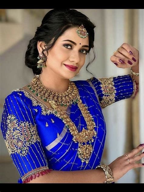 Royal Blue Maggam Work Peacock Design Blouse Aari Work Saree Blouse