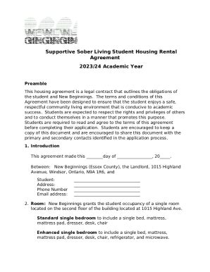 Sober Living Student Housing Rental Agreement Doc Template Pdffiller