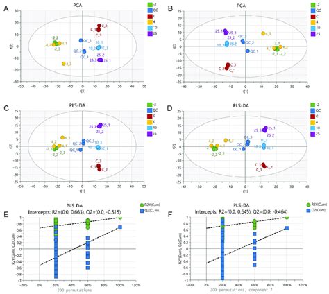 PCA Score Plots A B PLS DA Score Plots C D And Permutation