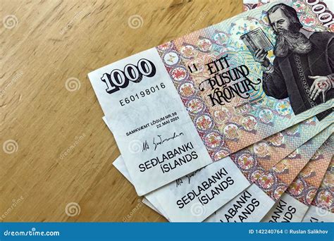 Icelandic Cash. Money of Iceland. Several 1000 Icelandic Krona Bills on Wooden Table Stock Photo ...