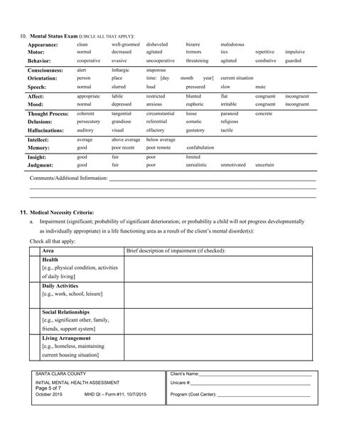 Free Printable Mental Status Exam Templates Pdf Word Worksheet