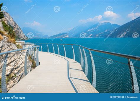 Cycling Track Ciclopista Del Garda Along The Lake Gardasee Near Limone