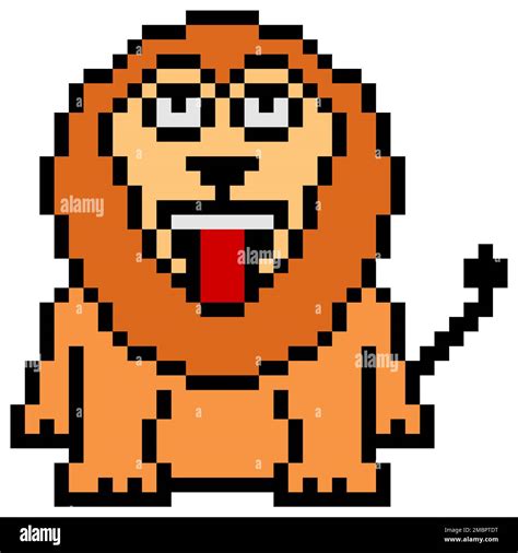 Lion Pixel Art Isolated On White Background Vector Illustration Stock