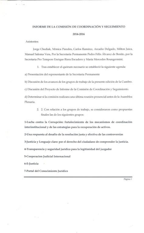 Informe De La Comisi N De Coordinaci N Y Seguimiento