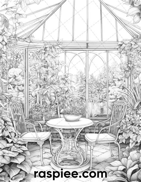 60 Victorian Greenhouse Grayscale Adult Coloring Pages Printable Pdf