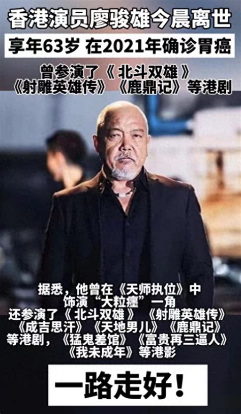 一路走好！64岁演员廖骏雄胃癌去世，生前暴瘦50斤，遗孀悲痛大哭