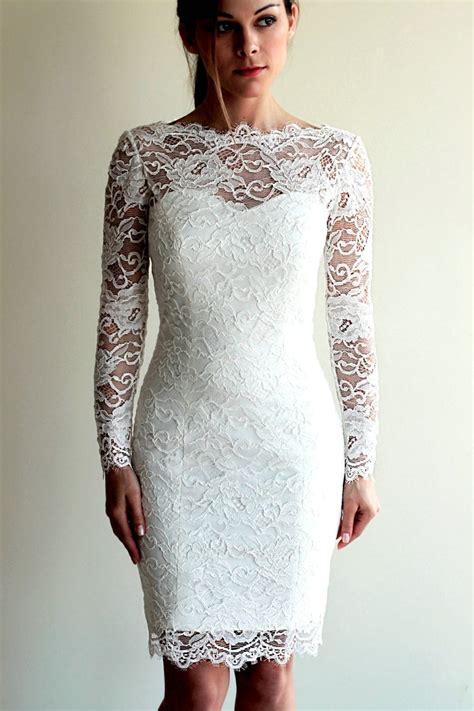 Long Sleeve Lace Short Fitted Wedding Dress Daisystyledress