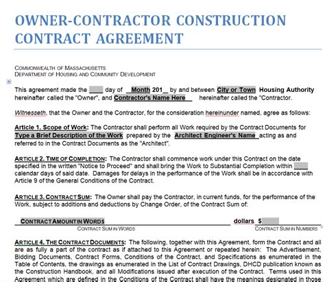 Free Construction Contract Agreement Samples Word Pdf Day To