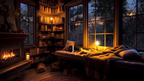 Cozy Reading Nook Ambience With Rain On Window Sounds Crackling