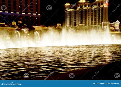 Fountain at Night on the Las Vegas Strip, Nevada Stock Image - Image of ...