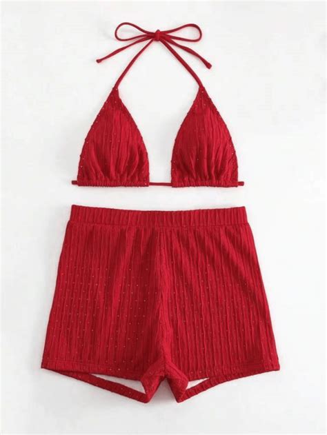 Solid Halter Bikini Set For Summer Beach Shein Usa