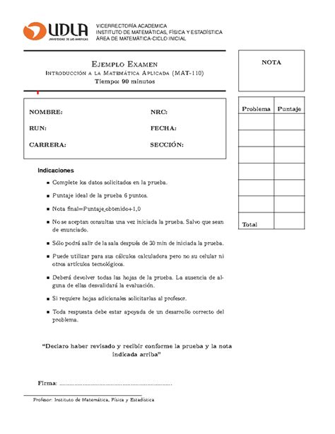 Ejemplo Examen Primer Semestre Matematicas Vicerrector Ia Academica