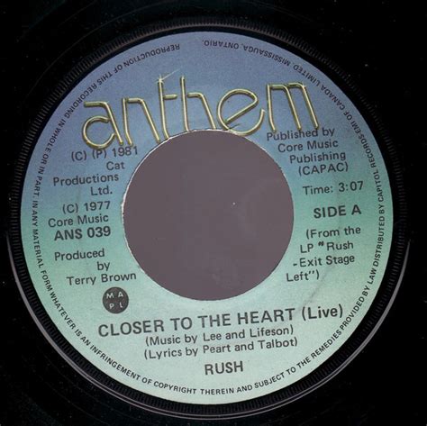 Rush - Closer To The Heart (Live) | Releases | Discogs