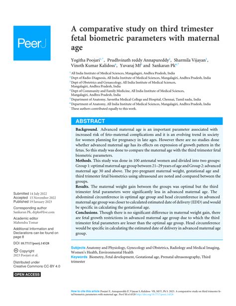 PDF A Comparative Study On Third Trimester Fetal Biometric Parameters