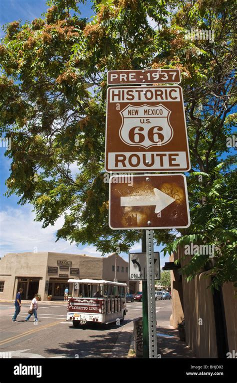 Road Sign Along Historic Route 66 Santa Fe New Mexico Stock Photo Alamy