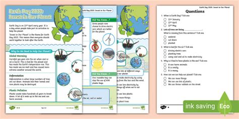 Ks Earth Day Invest In Our Planet Differentiated Reading