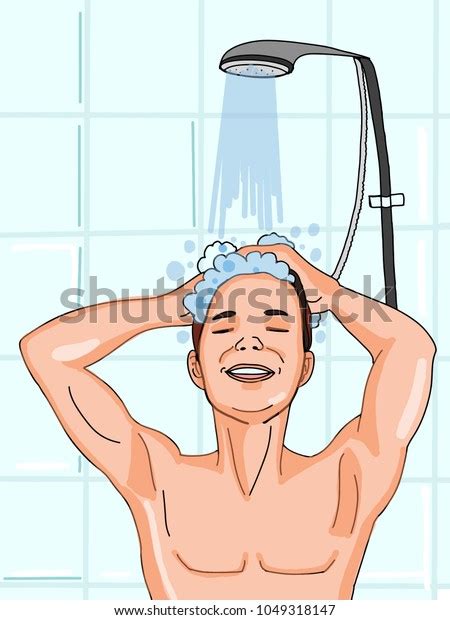 Man Taking Shower Blue Backgrund Stock Vector Royalty Free 1049318147