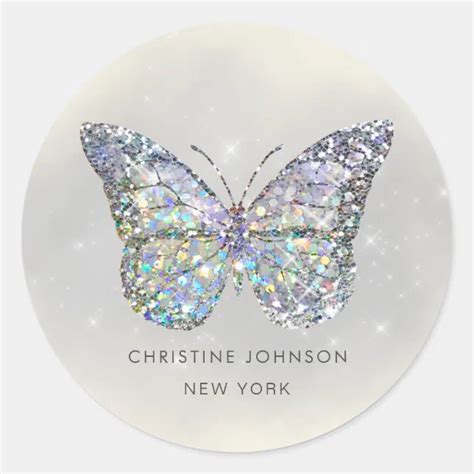 Simulated Glitter Butterfly Classic Round Sticker Zazzle